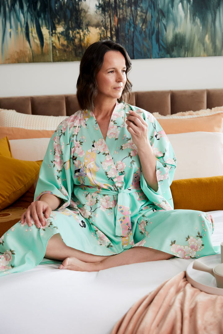 japanese cotton kimono dressing gown Long Cotton Kimono Robe | Cherry Blossom & Beauty