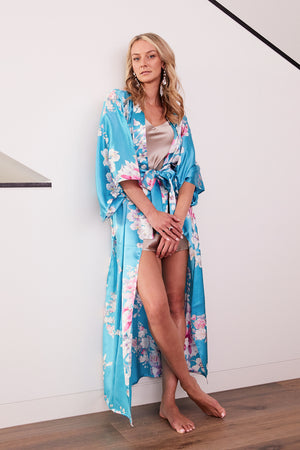 Silk Kiku Long Kimono Robe | Long kimono, Long silk kimono, Long silk kimono  robe