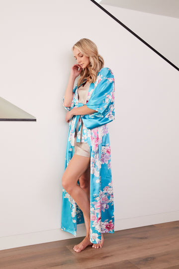 Elegant Orchids Long Silk Kimono