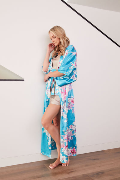 silk robe, silk kimono, silk kimono Australia, robes, kimono robes, bath robe, silk dressing gown, kimono dressing gown, silk kimono robe, silk robe australia #colour_turquoise