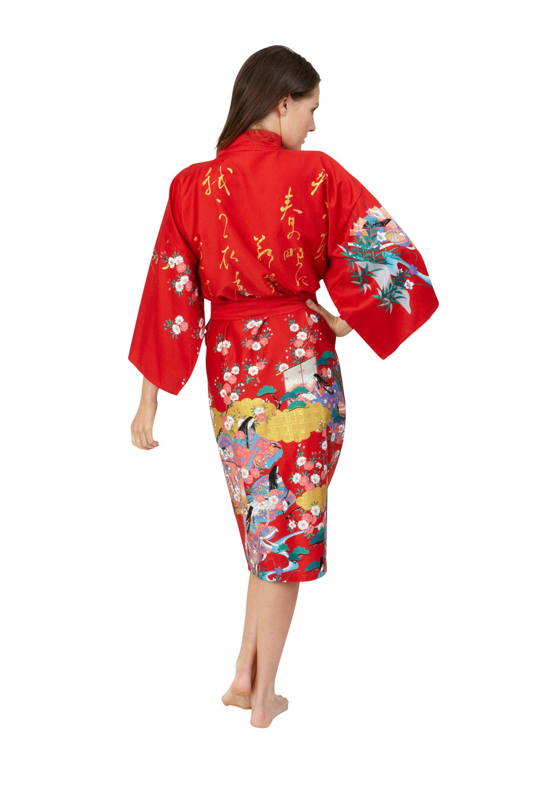 short cotton kimono dressing gown Short Kimono Robe - Summer Toile - Aegean Blue, XXL
