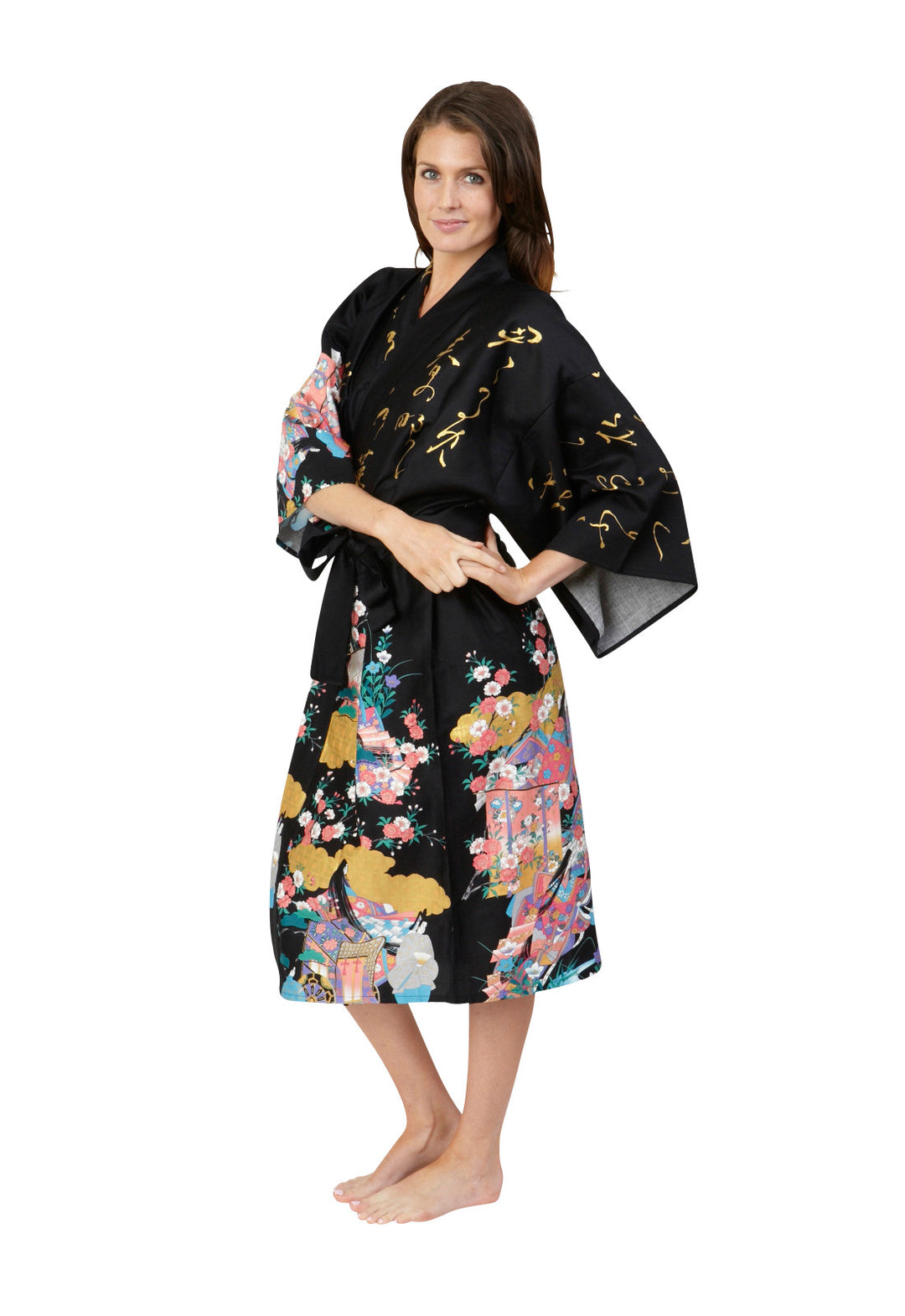 short cotton kimono dressing gown Japanese Crane Cotton Kimono Robe L/XL