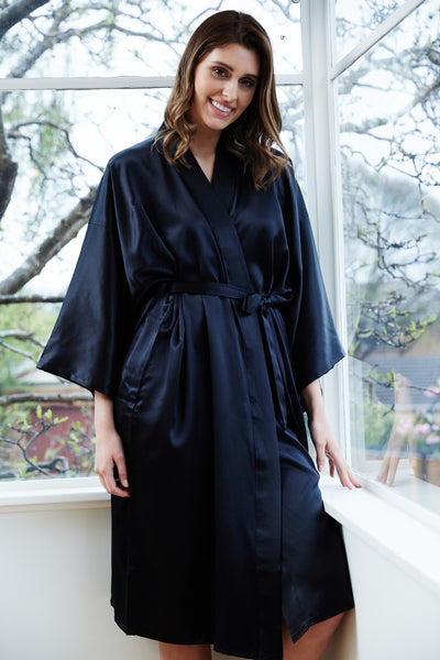 Satin kimono, satin robe, satin robes, long satin robe, short satin robe, satin robes Australia #colour_black