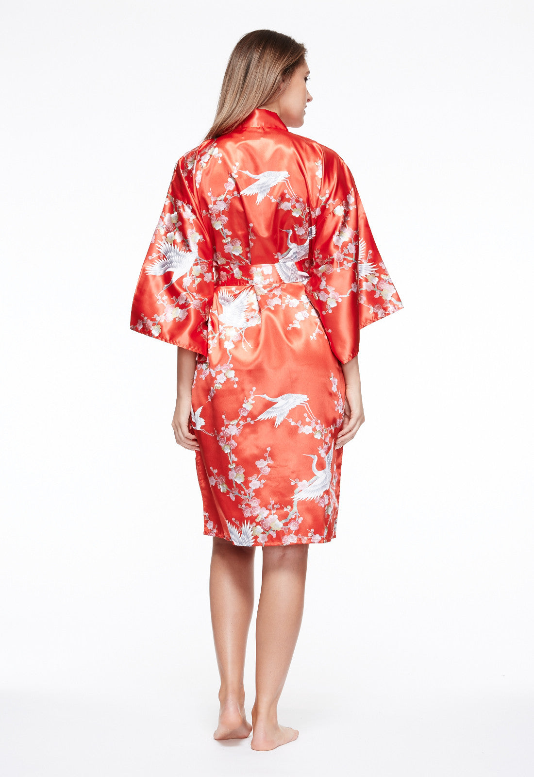 short satin dressing gown Ekouaer Women's Satin Robes 3/4 Sleeve Silk Robes Short Kimono Bride Bathrobes Lace Trim