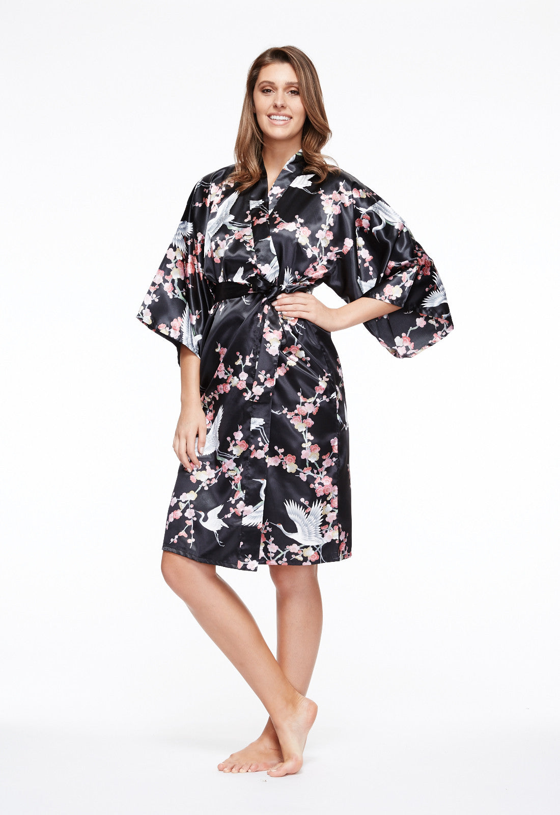 Short satin kimono robe, black kimono robe – Beautiful Robes
