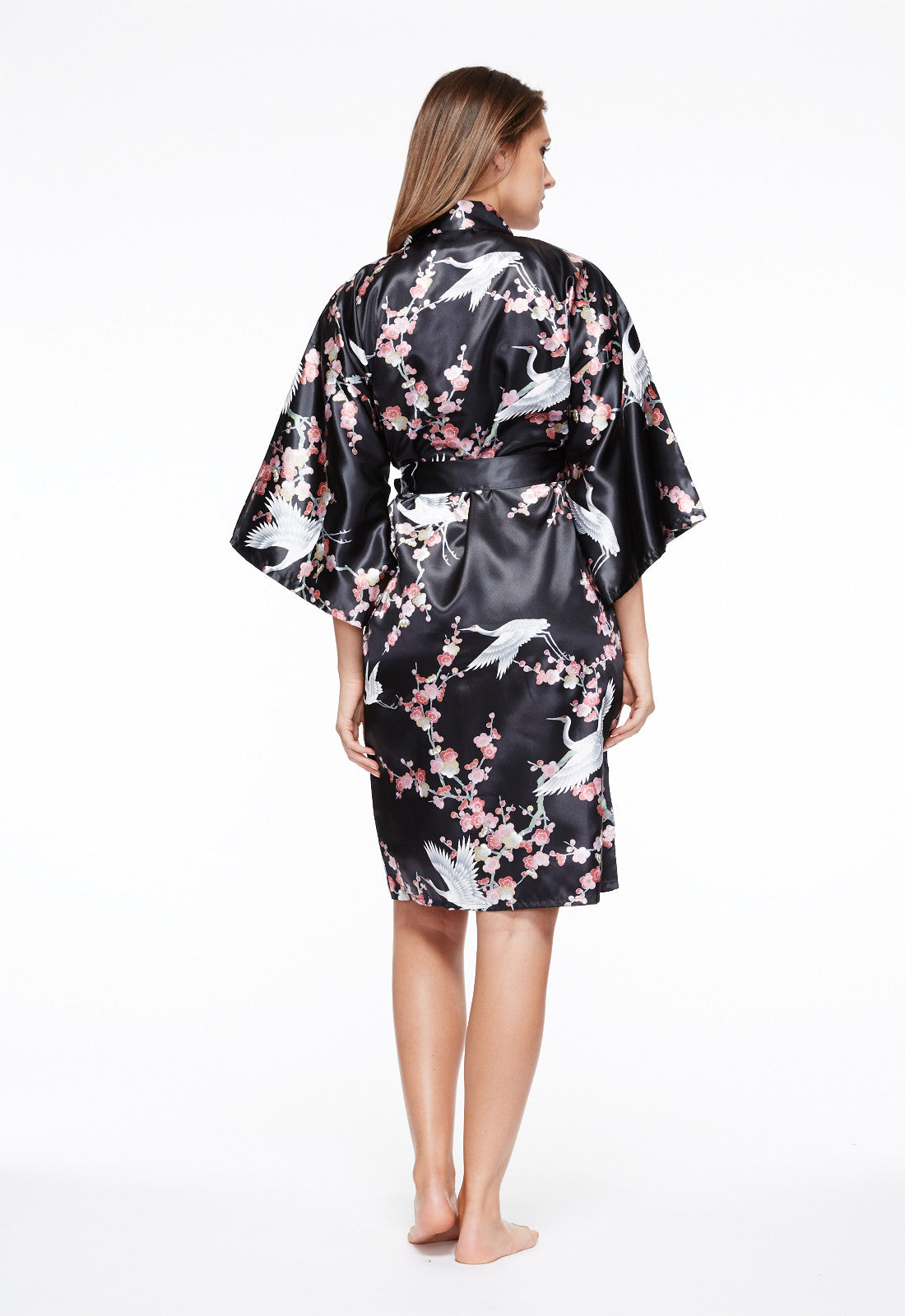 Short satin kimono robe, black kimono robe – Beautiful Robes