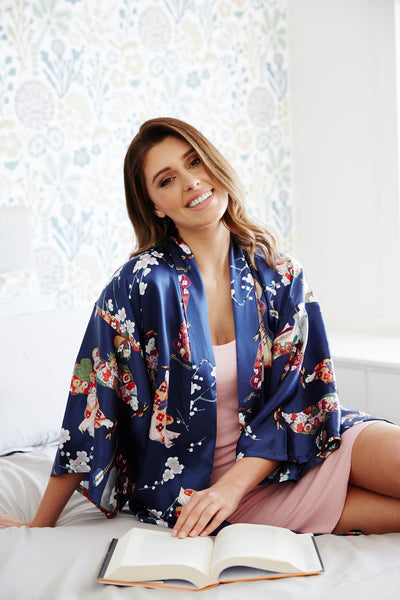 short silk kimono dressing gown Short Silk Kimono Robe, Burgundy/Ivory