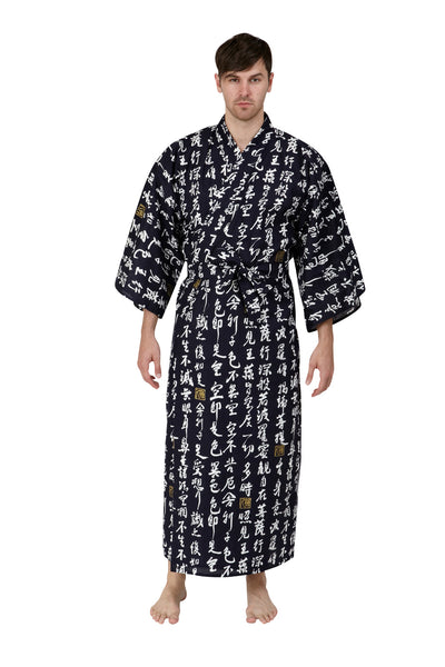japanese dressing gown mens Samurai JP Men's Kimono Robe Style Satin Relaxation Bathrobe (Dragon Series/Night Gown) With Towel (Night Cobalt Blue) at Amazon Men's Clothing store that is almost weightless Kimono Robe Mens Dressing Gown
