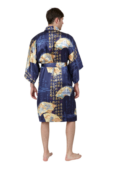 Kimono mens, mens kimono, men’s kimono, male yukata, male kimono, men kimono, mens bathrobe, satin kimono, silk robe, japanese kimono, mens silk robe #colour_blue