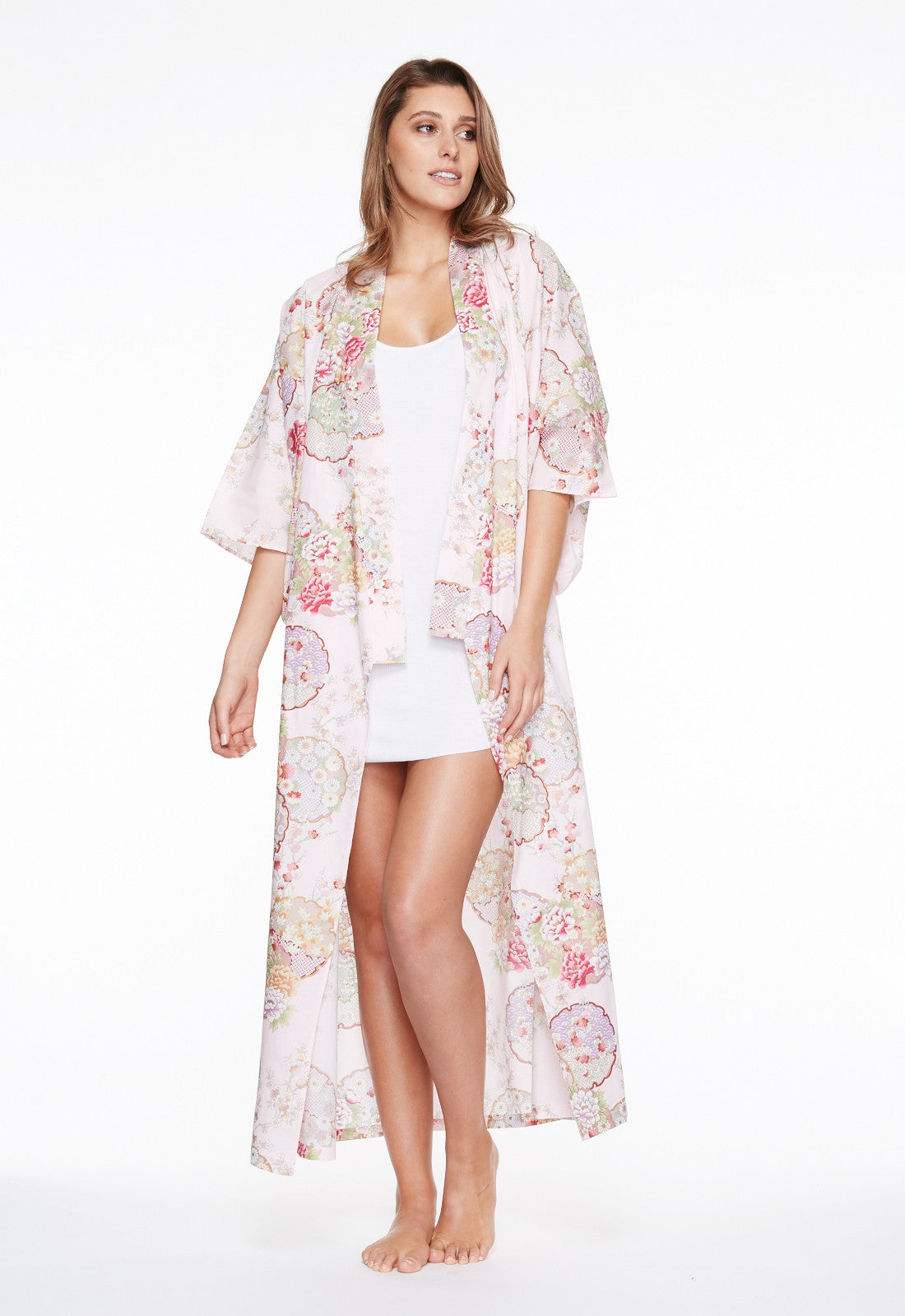 Attractive Robe Graceful Circles Cotton Kimono Robe — Long | Beautiful Robes