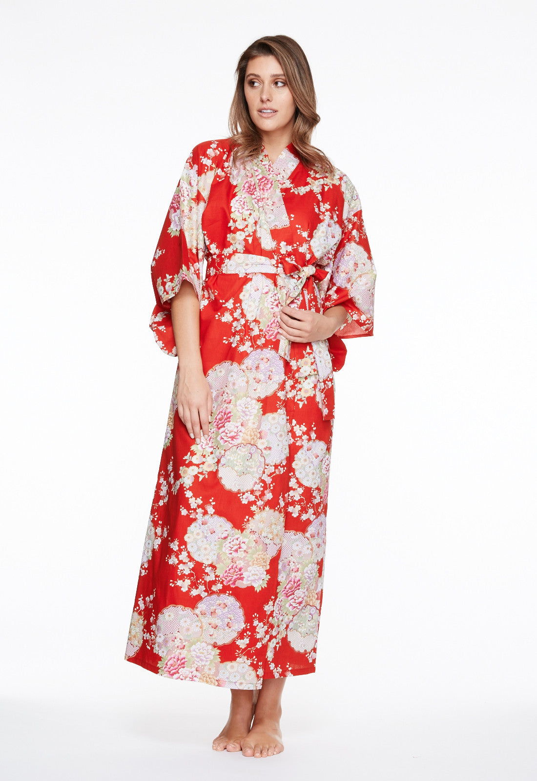 Attractive Robe Graceful Circles Cotton Kimono Robe — Long | Beautiful Robes