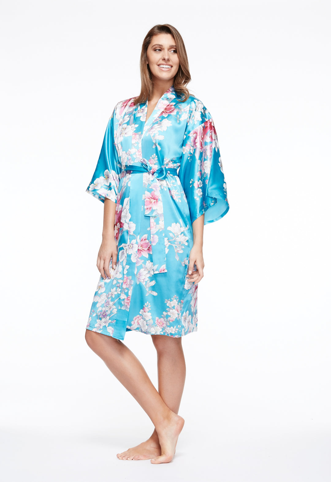slipper orchid silk kimono kaftan dress Slipper Orchid Print Silk Kimono Dress in Brown
