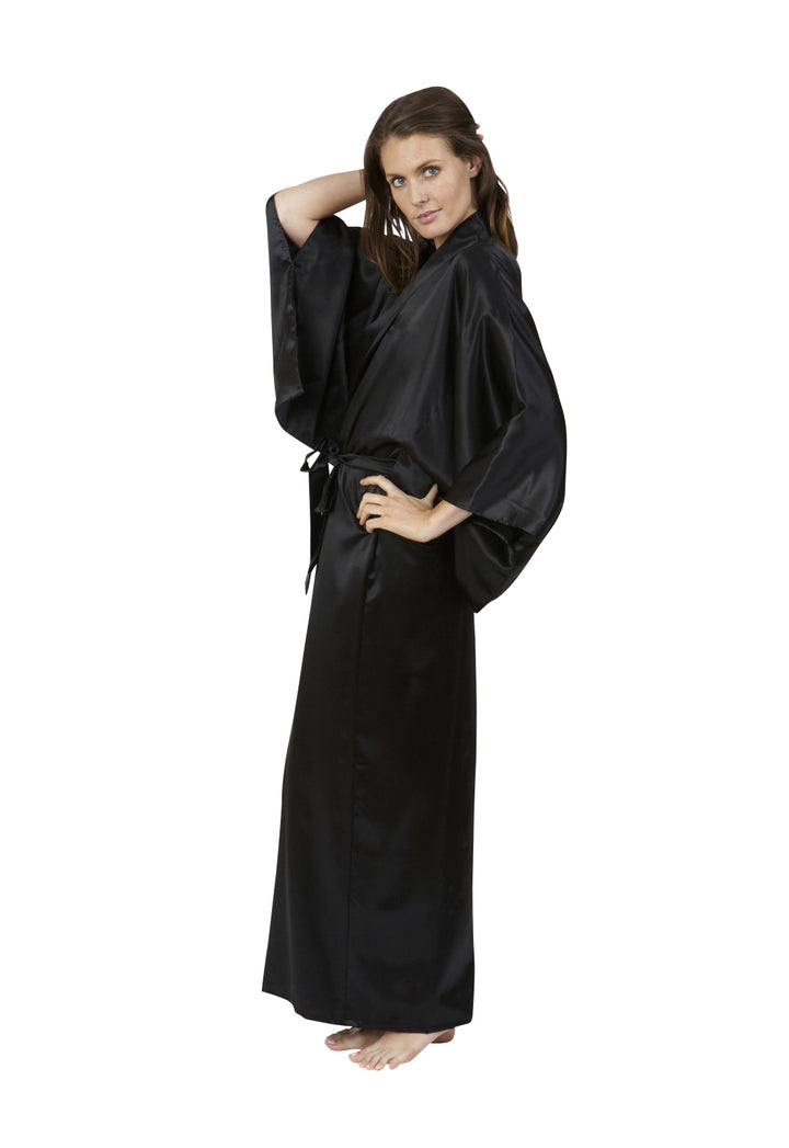 Satin Kimono Robe Black