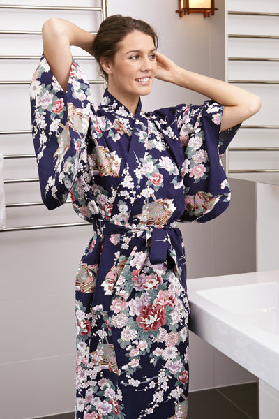 Kimono robe, kimono dressing gown, kimono, kimono Australia, beach cover ups, kimonos, beach kimono, robes, yukata, kimono jacket, long kimono #colour_navy
