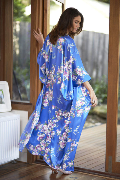 satin kimono dressing gown long feslieacc Women's Long Silk Plus Size Satin Kimono Robes Printed Dressing Gown, Black/Bird, L/XL at Amazon Women's Clothing store